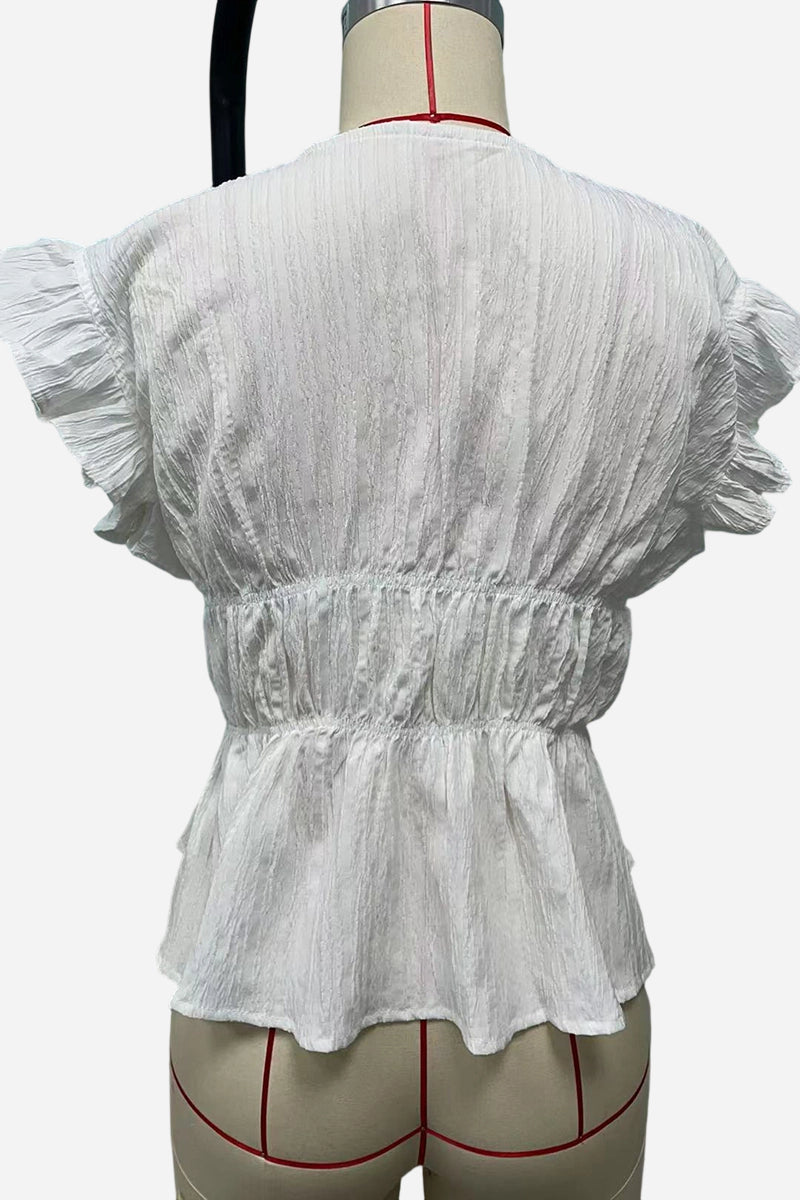 Peplum Bow Accent V-Neck Short Sleeve Top