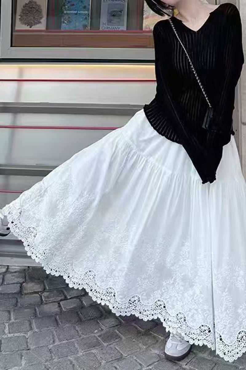 Lace Midi Skirt with Casual Elegance