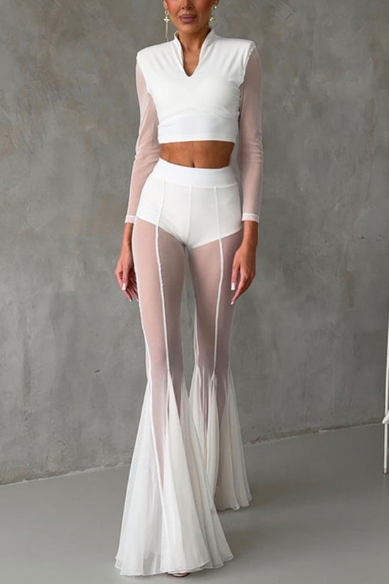 Elegant Sheer Flared Casual Pants