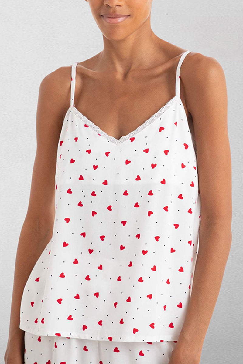 Heart Print Sleeveless Pajama Set