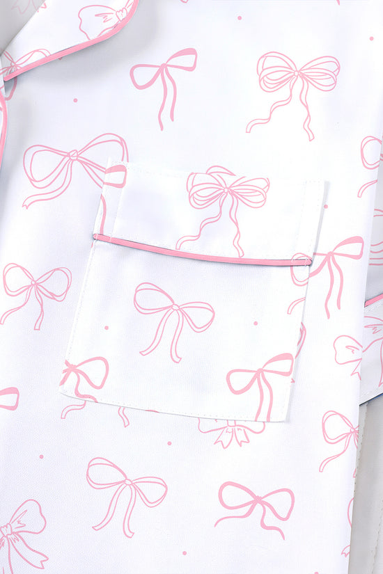 Bow Print Short Sleeve Loungewear Set