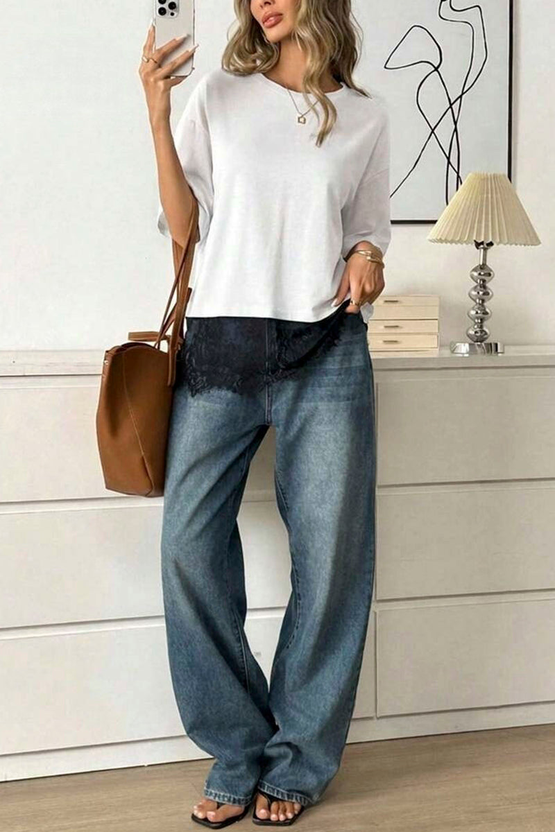 Lace Hem Short Sleeve T-Shirt