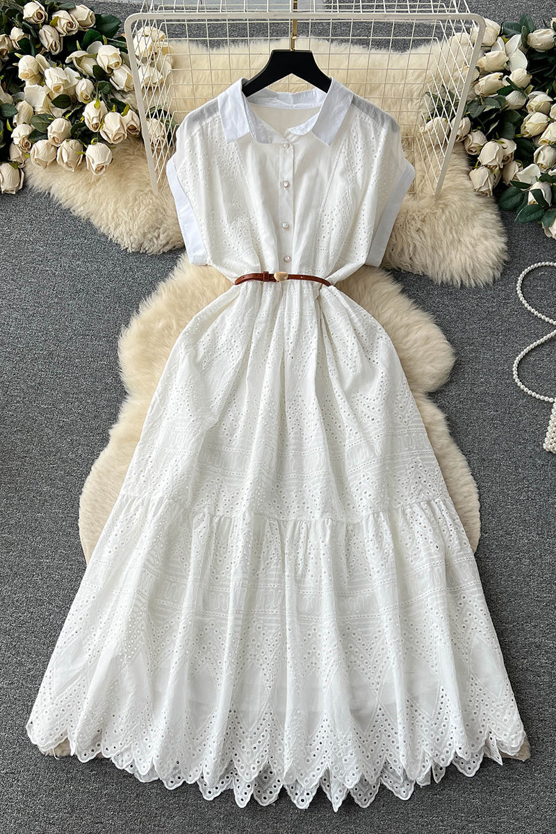 Eyelet Sleeveless Button-Down Dress