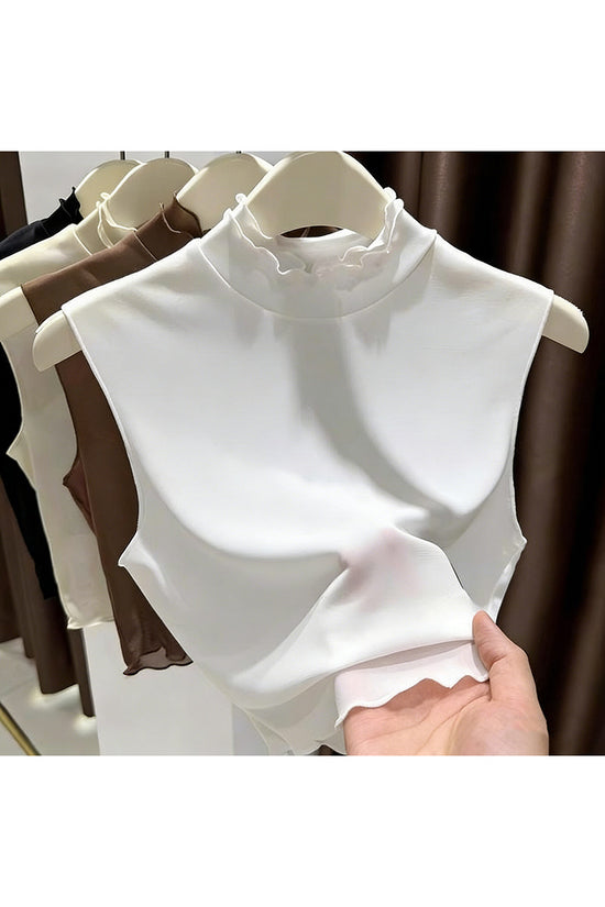 Sleeveless Ruffle Neck Tank Top