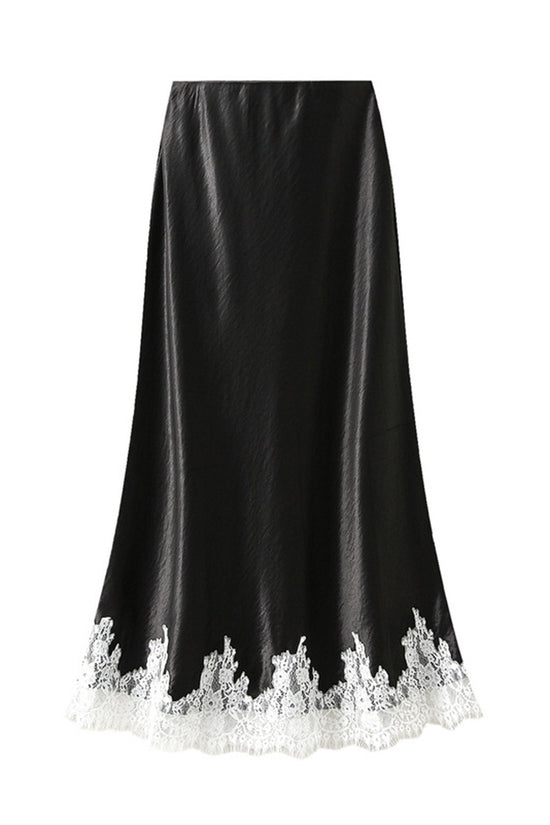 Elegant Lace Border Midi Skirt