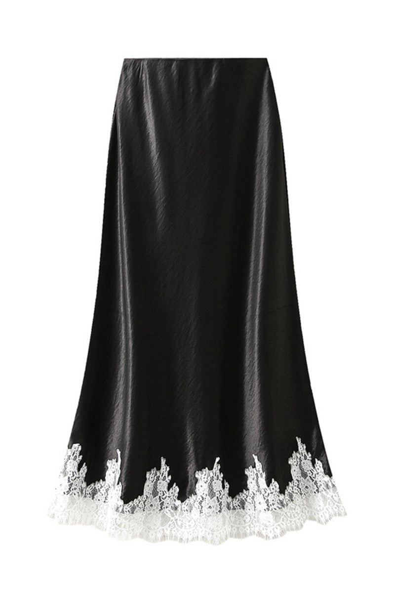 Elegant Lace Border Midi Skirt