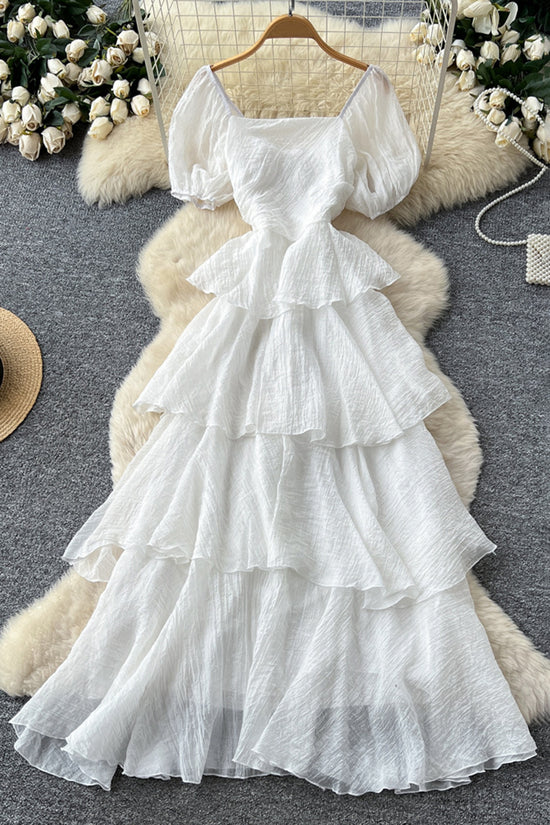 Tiered Ruffle Puff Sleeve Dress
