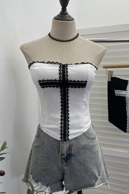 Lace Trim Strapless Corset Top