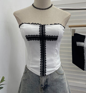Lace Trim Strapless Corset Top