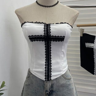 Lace Trim Strapless Corset Top