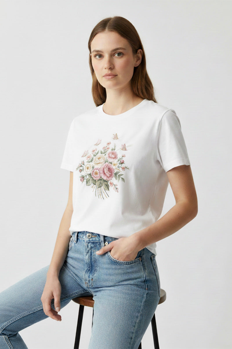 Bouquet Embroidered T-Shirt