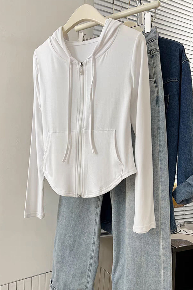 Stylish Hooded Zip-Up Top