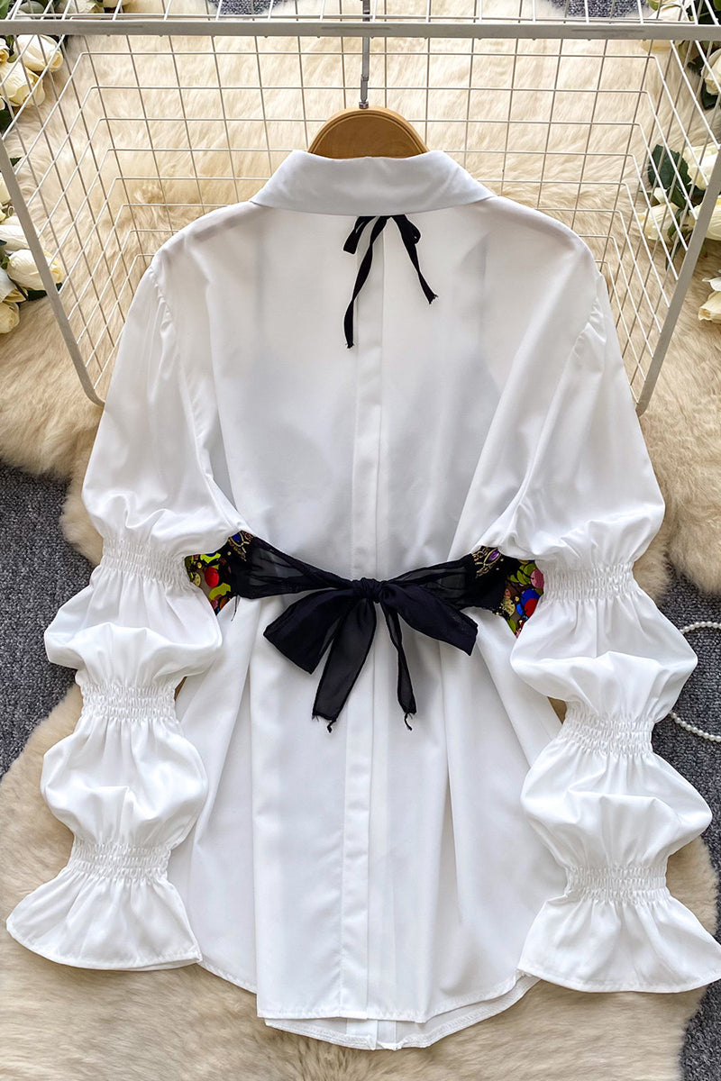 Embellished Sequin Ruched Sleeve Blouse