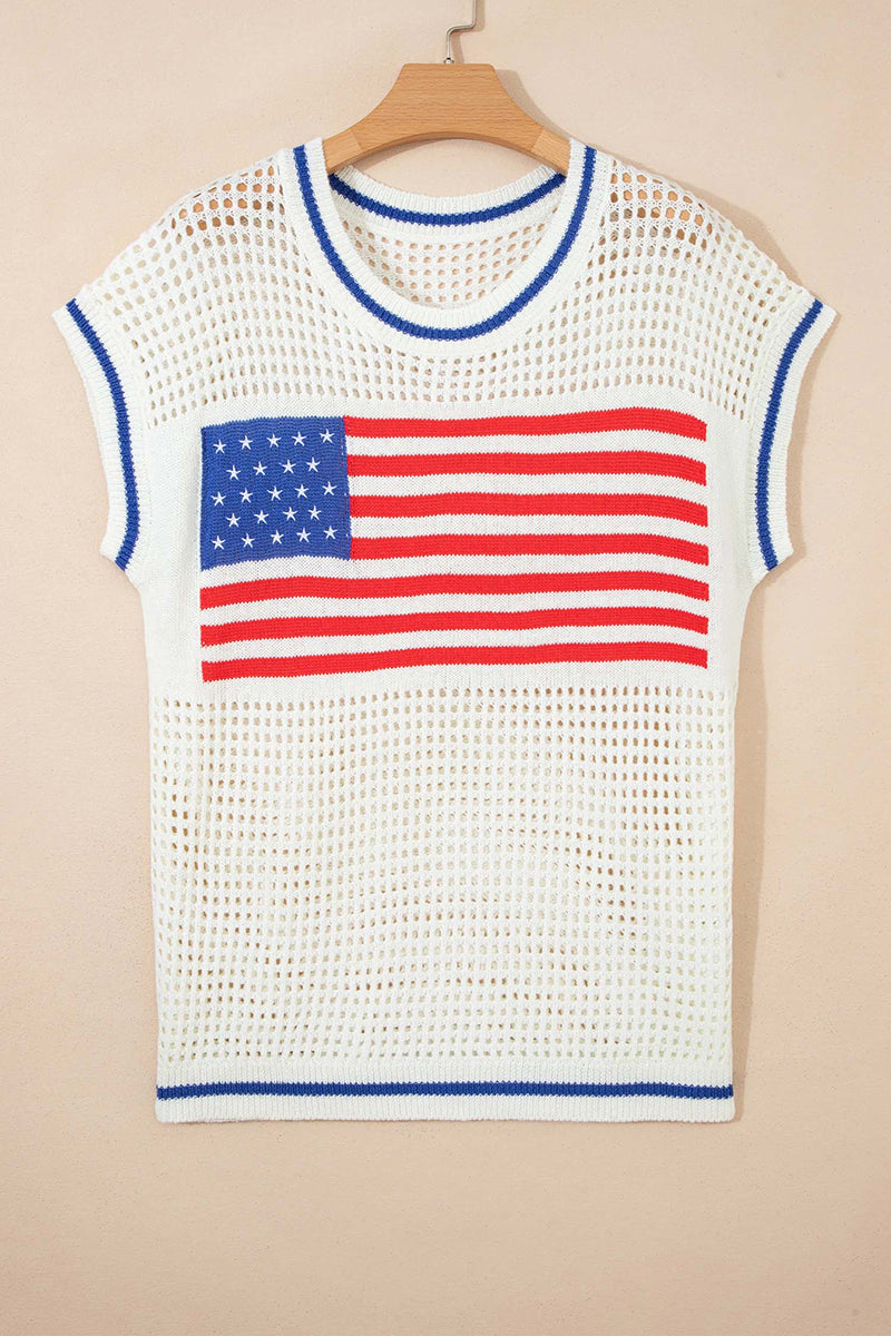 USA Flag Knitted  Sleeve Top