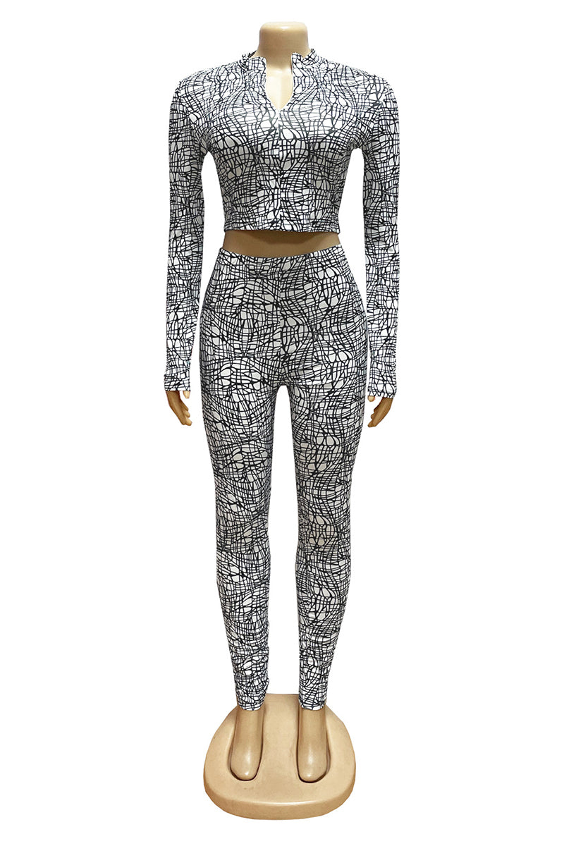 Chic Patterned Long Sleeve Pants Set
