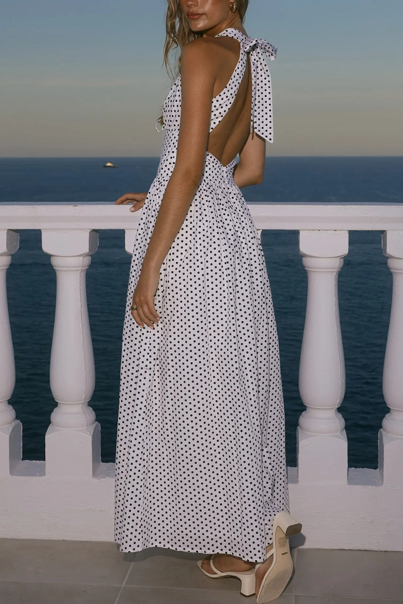 Polka Dot Halter Maxi Dress