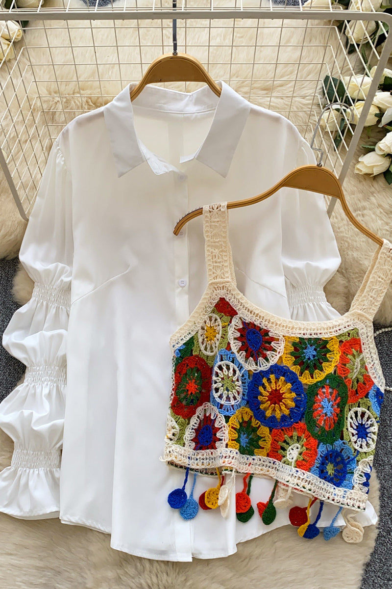 Crochet Patchwork Overlaid Shirt Set