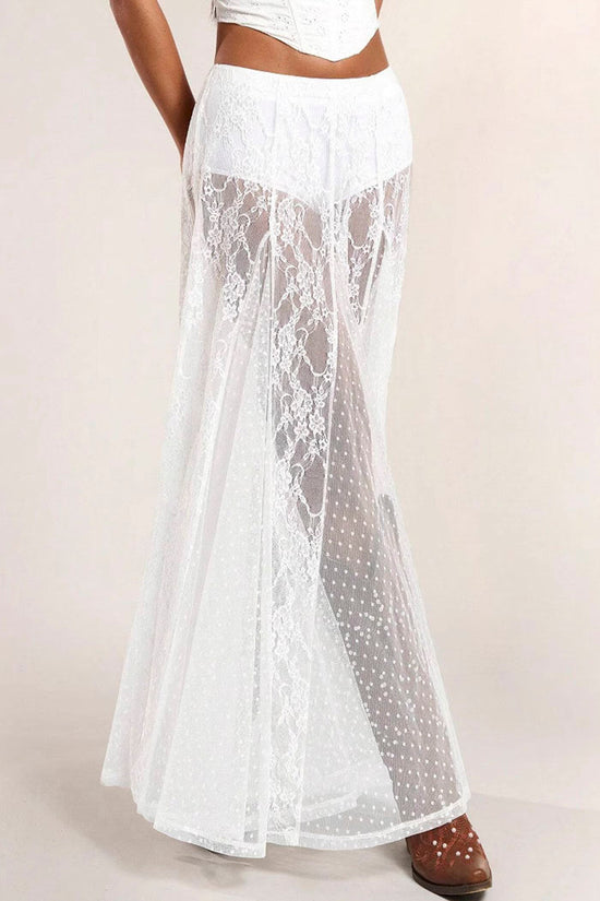 Sheer Lace Midi Skirt