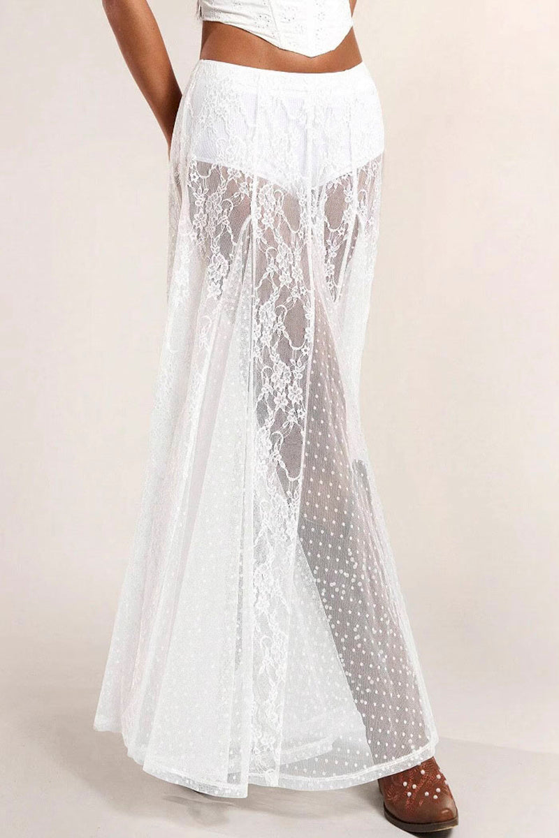 Sheer Lace Midi Skirt