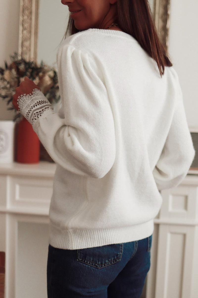 Lace Trim V-Neck Sweater