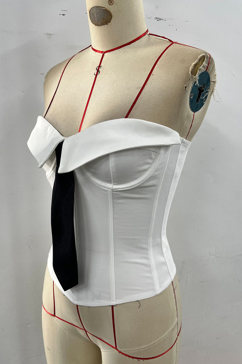 Strapless Corset Top with Bold Tie