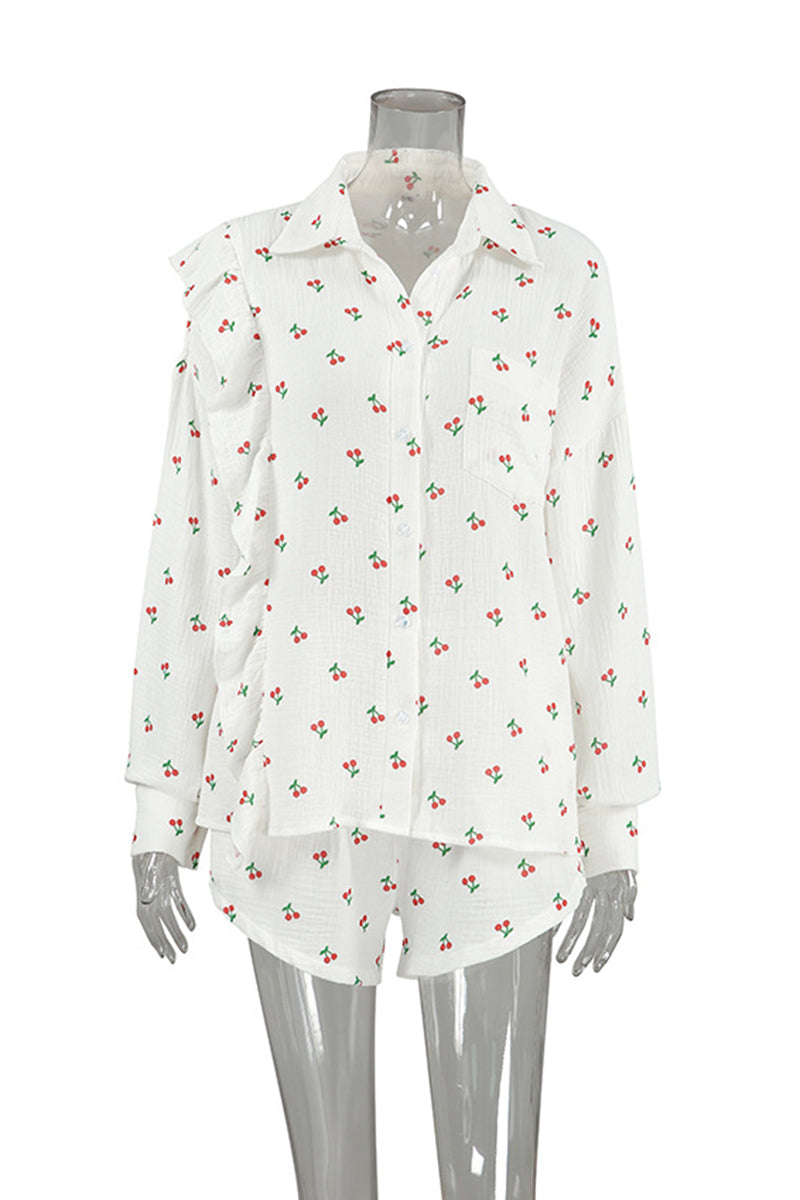 Cherry Print Button-Up Pajama Set