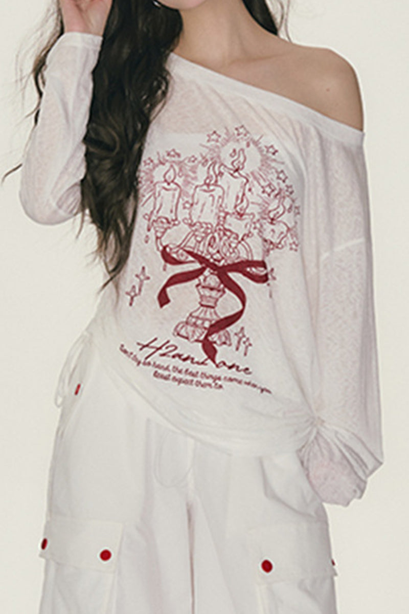 Off-Shoulder Print T-Shirt