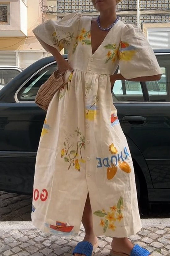 Tropical Print Casual Midi Dress