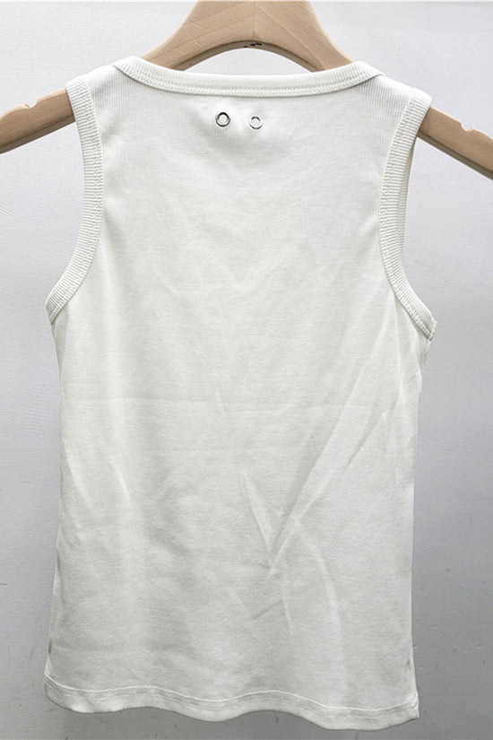 Eyelet Embellished Ribbed Tank Top