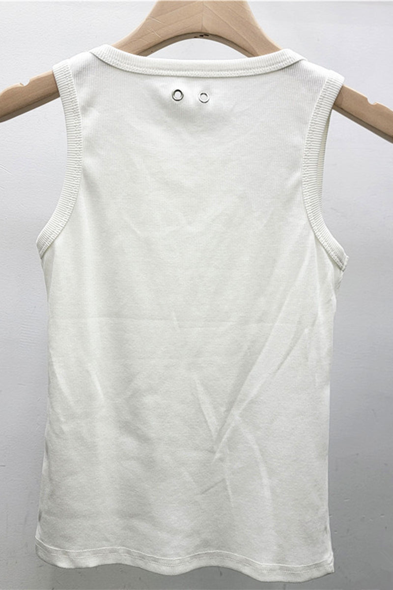 Eyelet Embellished Ribbed Tank Top