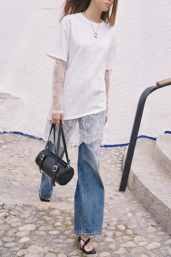 Lace Details Asymmetric Hem T-Shirt