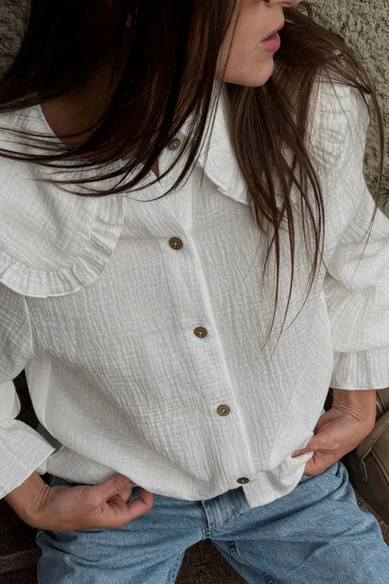 Ruffled Collar Button-Up Blouse