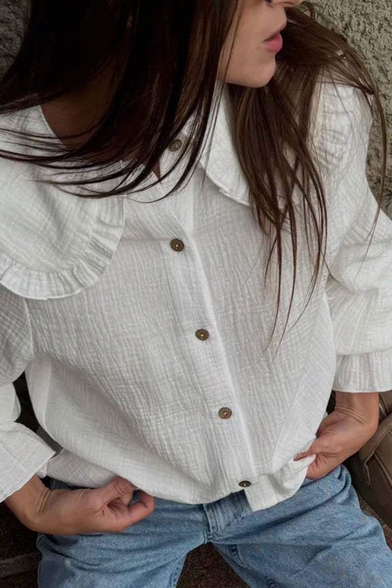 Ruffled Collar Button-Up Blouse