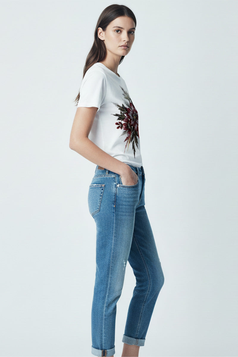Bold Floral Embroidered T-Shirt