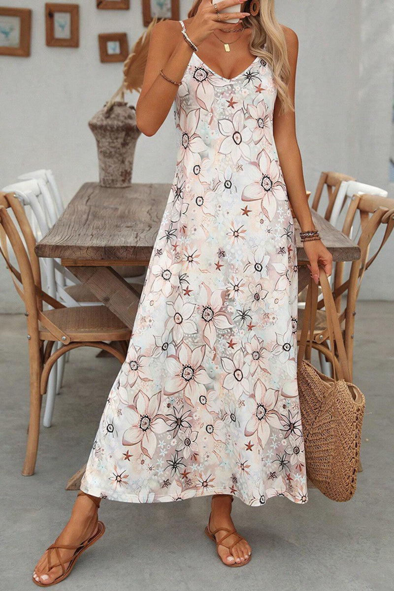 Floral Print Sleeveless Maxi Dress