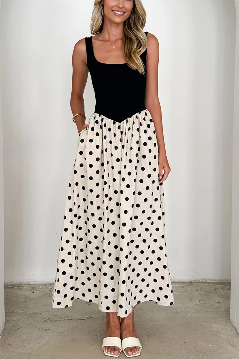Polka Dot Sleeveless Maxi Dress
