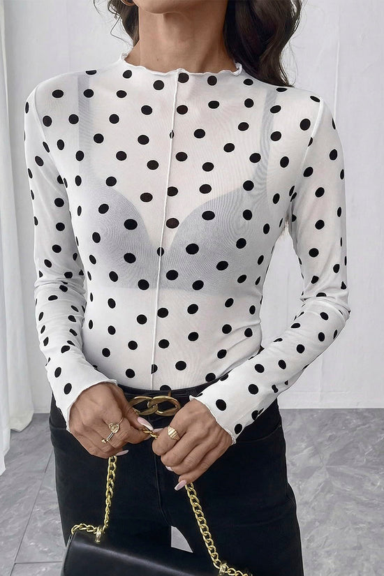 Polka Dot Sheer Long Sleeve Top