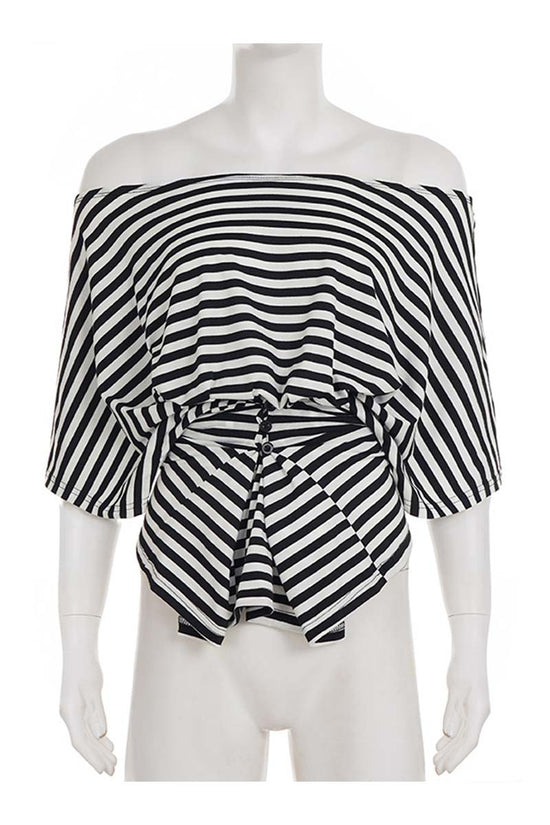 Off-Shoulder Striped Tie-Front Top