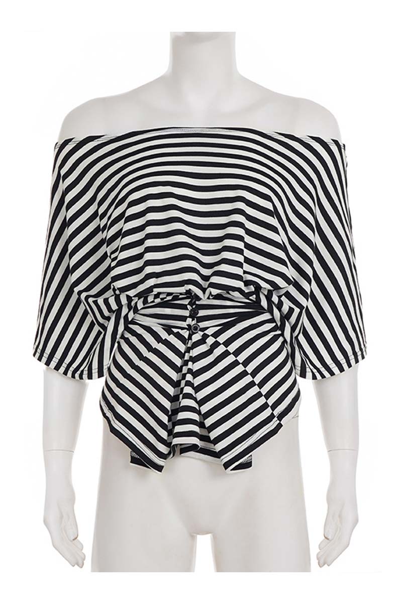 Off-Shoulder Striped Tie-Front Top