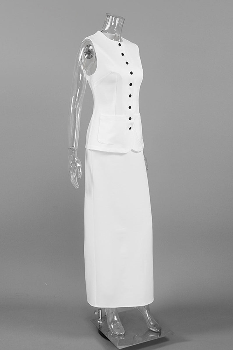 Buttoned Sleeveless Skirt Set