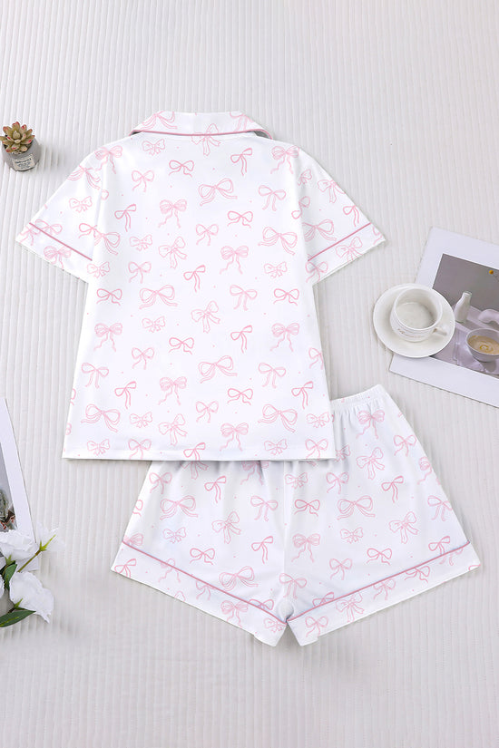 Bow Print Short Sleeve Loungewear Set