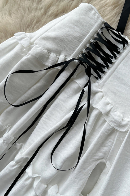Ruffled Off-Shoulder Lace-Up Skirt Set