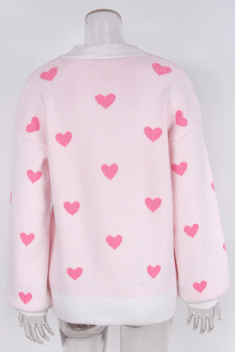Heart Patterned Crew Neck Sweater