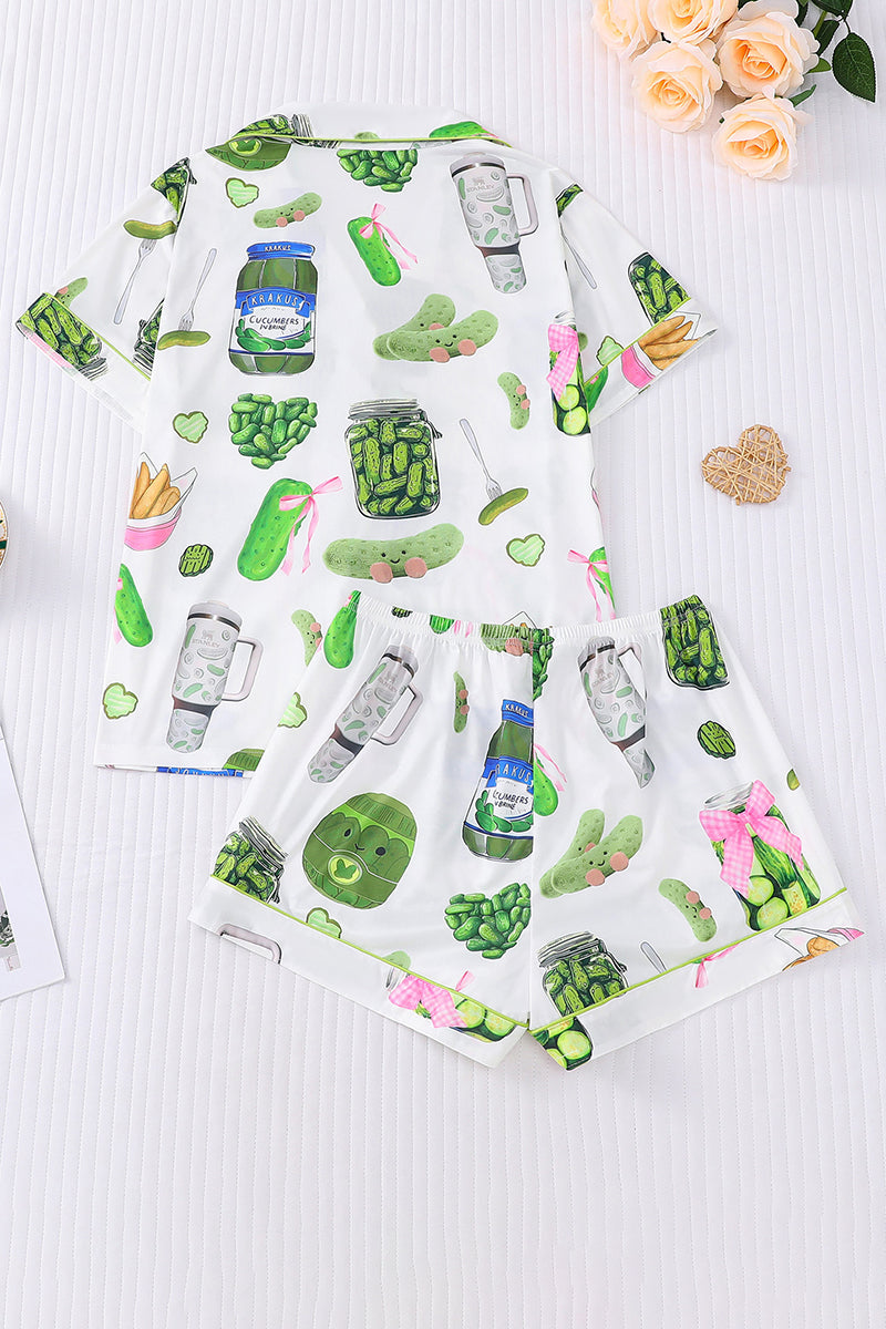 Fun Pickle Print Short Sleeve Pajama Set
