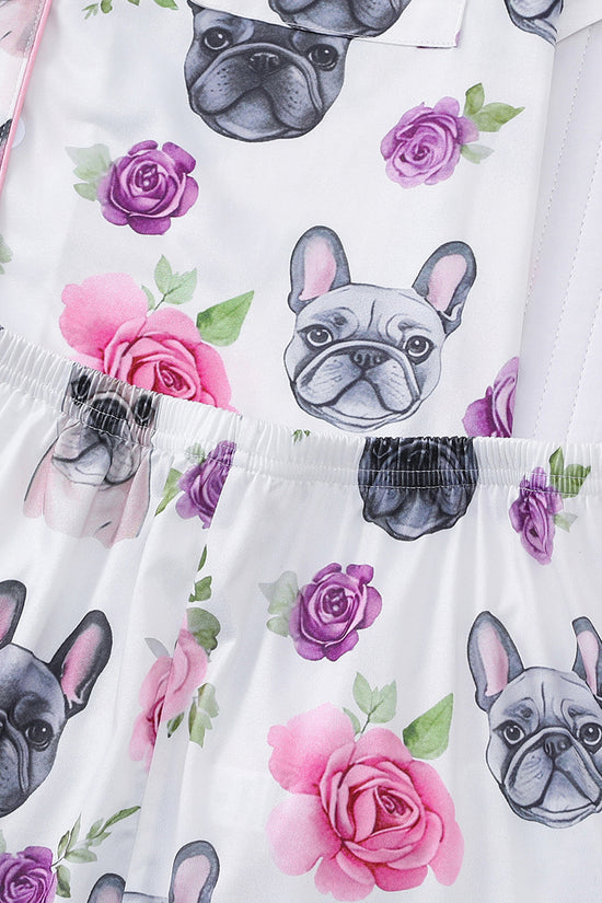 Playful Bulldog Floral Pajama Set