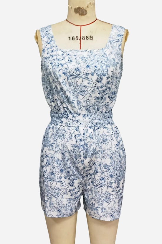 Floral Square Neck Sleeveless Romper