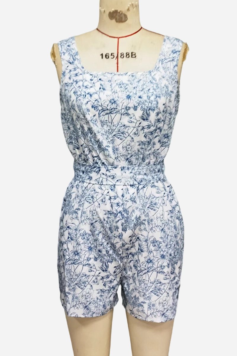 Floral Square Neck Sleeveless Romper