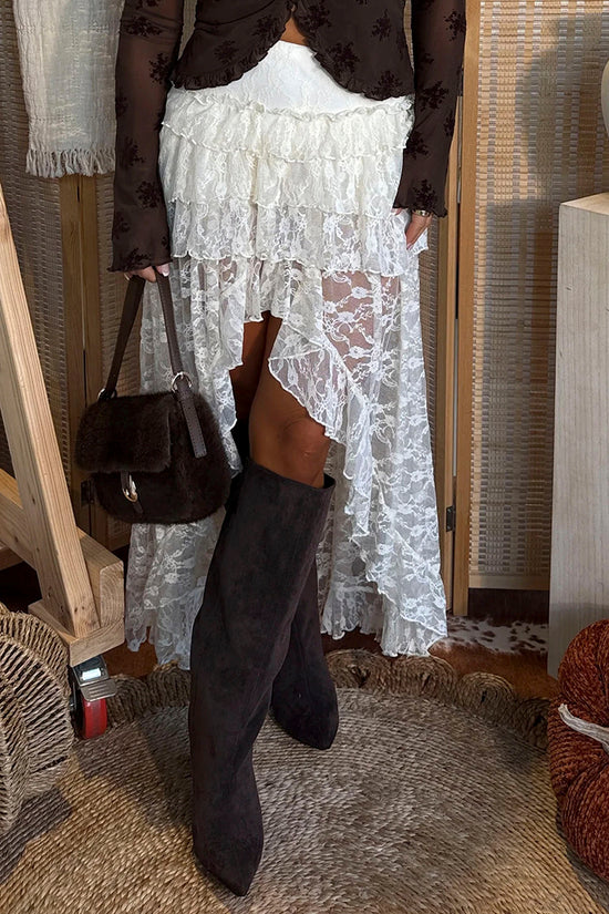 Sheer Lace Ruffled High Low Skirt