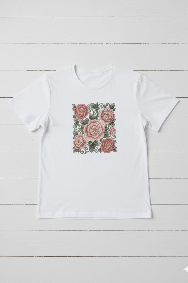 Garden Rose Embroidered T-Shirt