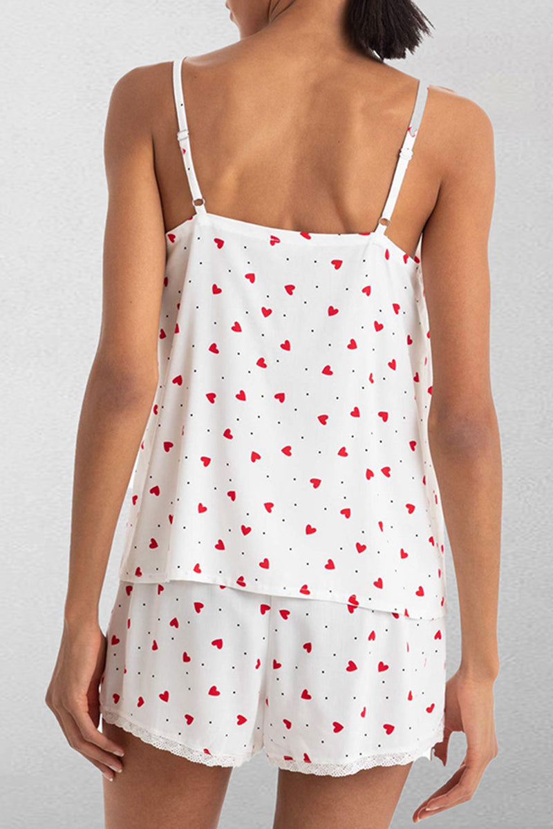 Heart Print Sleeveless Pajama Set